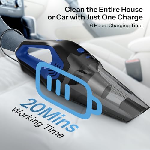 Image of UN1QUE Cordless Vacuum Cleaner for Car Use | Home Use, 8000Pa Suction Portable Rechargeable Car Vacuum Cleaner 2 in 1 with Steel Mesh Filter, 650ML Dustbin, 4 Nozzles, USB Rechargeable (Blue)