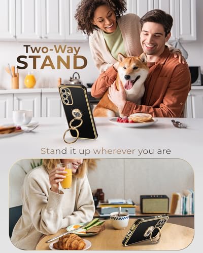 XYZ for Samsung Galaxy A55 Phone Case with Stand, Samsung A55 Case with Strap for Women Girls, Double Ring Bling Luxury Heart Protective Phone Case for Samsung A55 5G, Black - Image 4