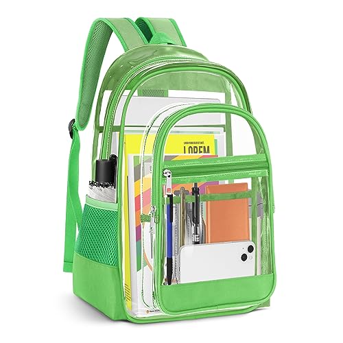 Image of KIMNERPU Clear Backpack, Heavy Duty PVC Transparent Backpack with Reinforced Straps, See Through Multiple Pockets Large Capacity Bookbag for Concert Work Security Travel Festival (Green)