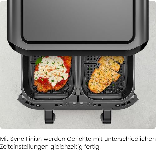 CHEFMAN 5,6 Liter Doppelkorb- Heißluftfritteuse mit Easy-View-Fenster, Sync-Finish, Hi-Fry, automatische Abschaltung, spülmaschinenfest, 2100W, digital - Schwarz 6