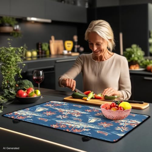 Image of Induction Stove Top Cover Protector Multipurpose Flat Top Stove Cover Mat Universal Stove Top Cover for Electric Anti-Scratching Cooktop Mat, 29 x 21 Inch, Tropical Island Sailboat Print