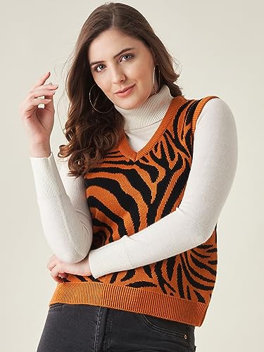 Image of Modeve Printed V Neck Sleeveless Sweater for Women||Winterwear||