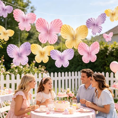 Image of Easy Joy 9Pcs Paper Butterfly Decorations Butterfly Party Decor Hanging Paper Butterfly Fan Pastel Paper Fans Paper Butterflies for Spring Baby Shower Girls Room Wall Classroom Fairy Birthday