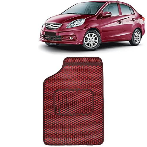 Image of Kingsway Dotted Design Car Floor Foot Mats Universal Fit for Honda Amaze, Model Year : 2013-2018, Water and Dustproof, Color Red, Set of 5 Pieces