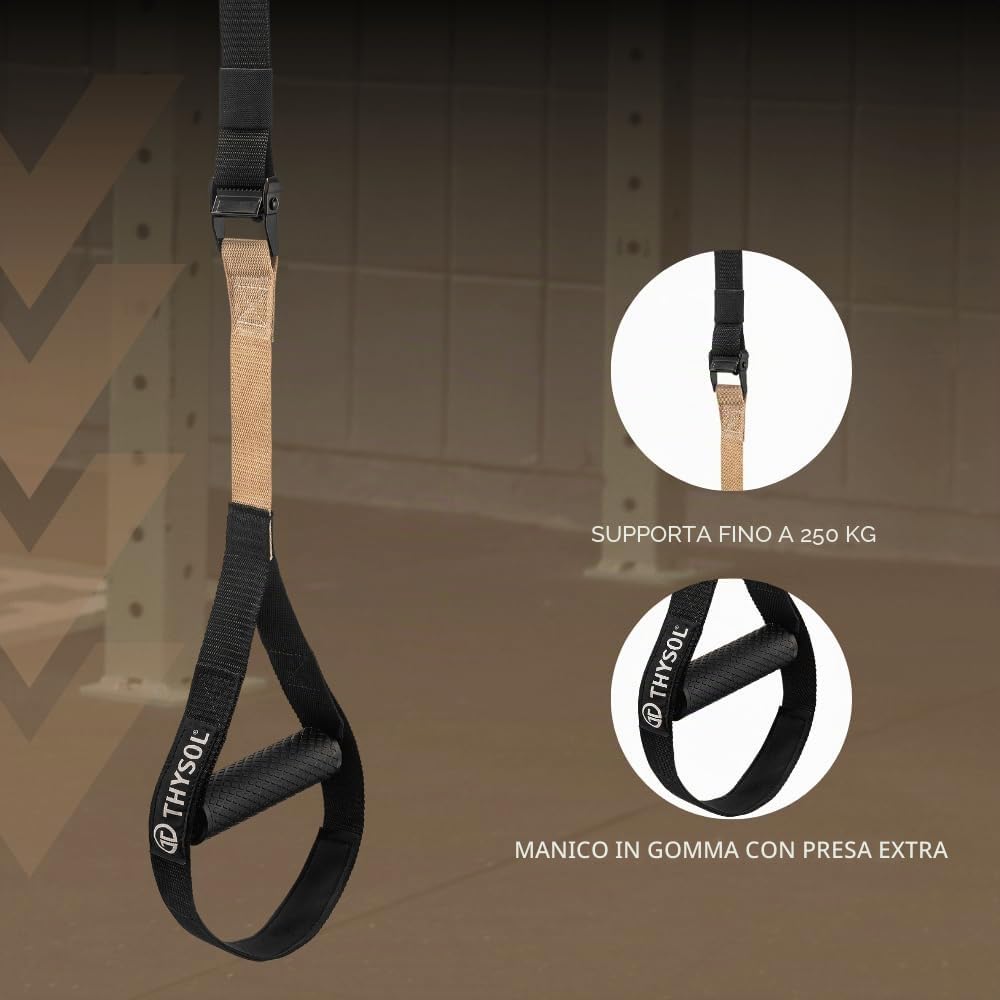THYSOL Resistance Trainer Pro Xtreme Straps Army | Sling Trainer Set con ancoraggio regolabile | Fitness Allenamenti a casa – Adatto per viaggi e per allenamento indoor & outdoor