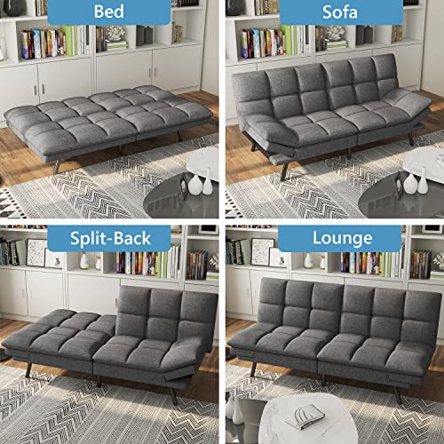 Swish Weavers Futon Sofa Bed, Memory Foam Foldable Couch Convertible Loveseat Sleeper Daybed With Adjustable Armrests For Small Space, Studio, Office, Apartment, Compact Living Room (Dark Gray) #TOP4