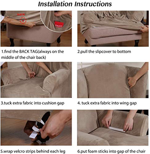 Funda de terciopelo para silla de ala que renueva su salón gris pardo 6