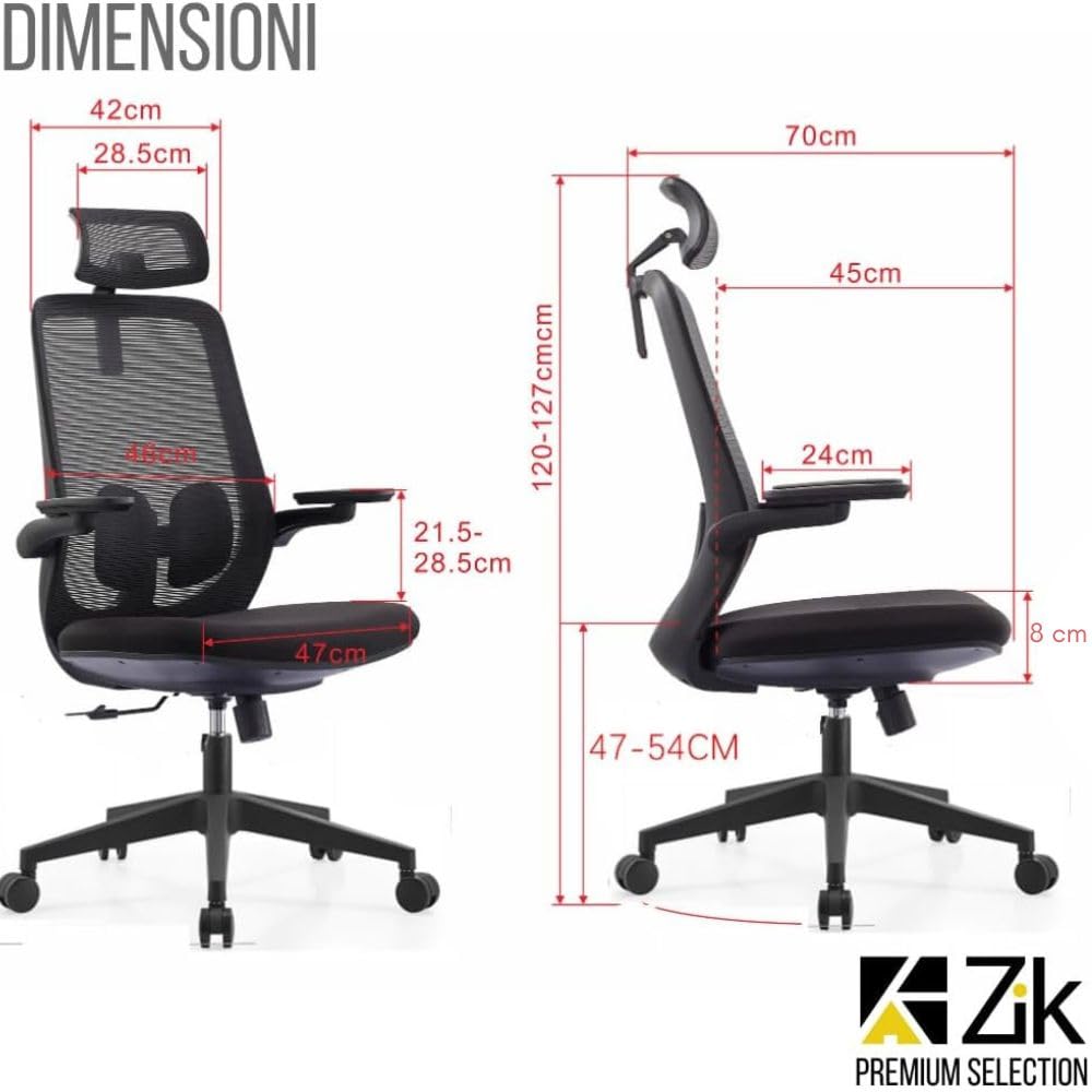 ZIK Set van 2 bureaustoelen, ergonomische stoel met lendensteun