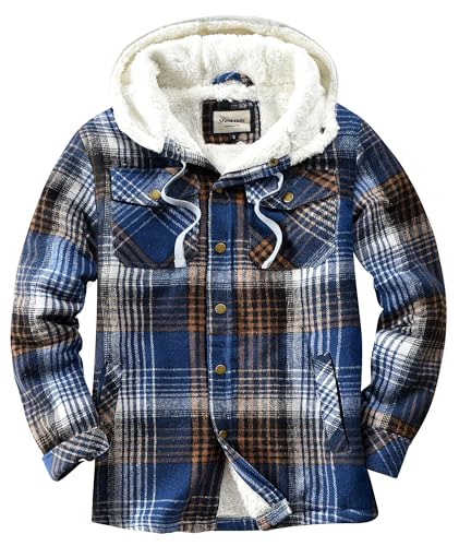 Shawnda Men's Sherpa Hooded Flannel Jacket Cotton Button Down Shirt Jacket Plaid3