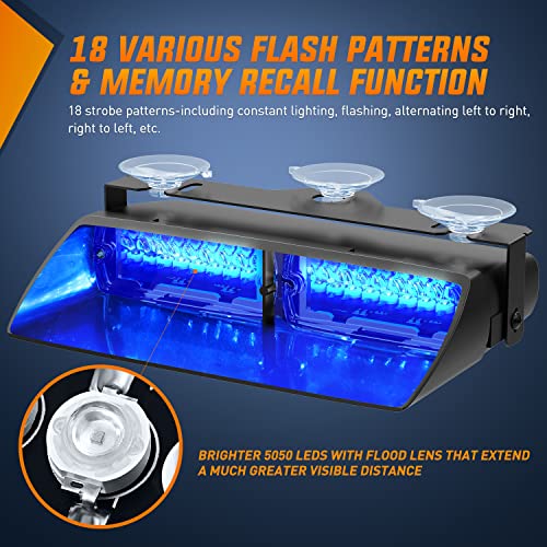 Image of Nilight Blue Emergency Strobe Lights Windshield Hazard Warning Safety Flash with Suction Cups Super Bright LED Strobe Light for Police Enforcement Firefighters Vehicle Truck
