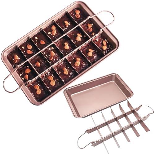 Abaigeal Brownie Tin Non Stick Brownie Tray with Dividers Carbon Steel 18 Slot Brownie Baking Tray for Cookie Lasagna Flapjack Brownies 31x20x4CM