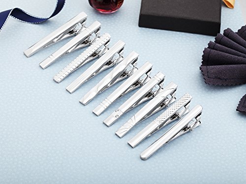 Tie Clip Set of Men Classic Jewelry Gift, 10 Pcs of Silver Tone, 2.3 Inches2