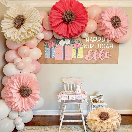 Image of Chunful 5 Pcs 30'' 24'' Giant Fairy Tissue Paper Flowers Decor Crepe Large Colorful Hanging Tissue Paper Pom Poms Decor for Fairy Garden Birthday Bachelorette Wedding Baby Shower Bridal Shower Party