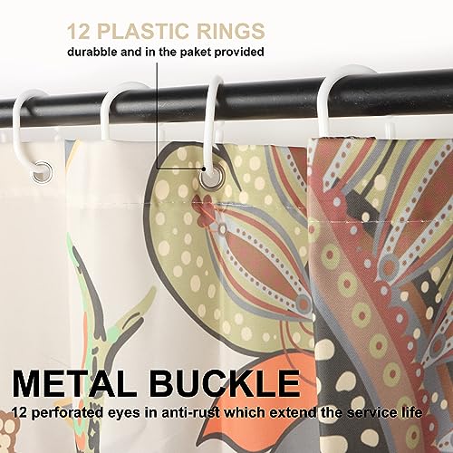 Minicoco Integrated Room Shower Curtain 100% Polyester Waterproof Mould Proof Floral Shower Curtain with 12 Hooks - Image 4