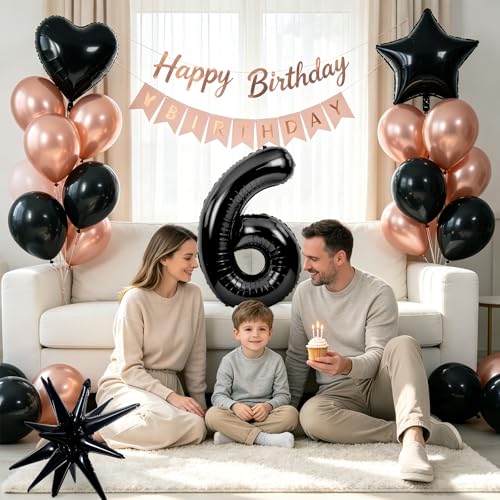 Image of TONIFUL 6th Birthday Balloons Kit 40 Inch Black Large Number 6 Foil Balloon