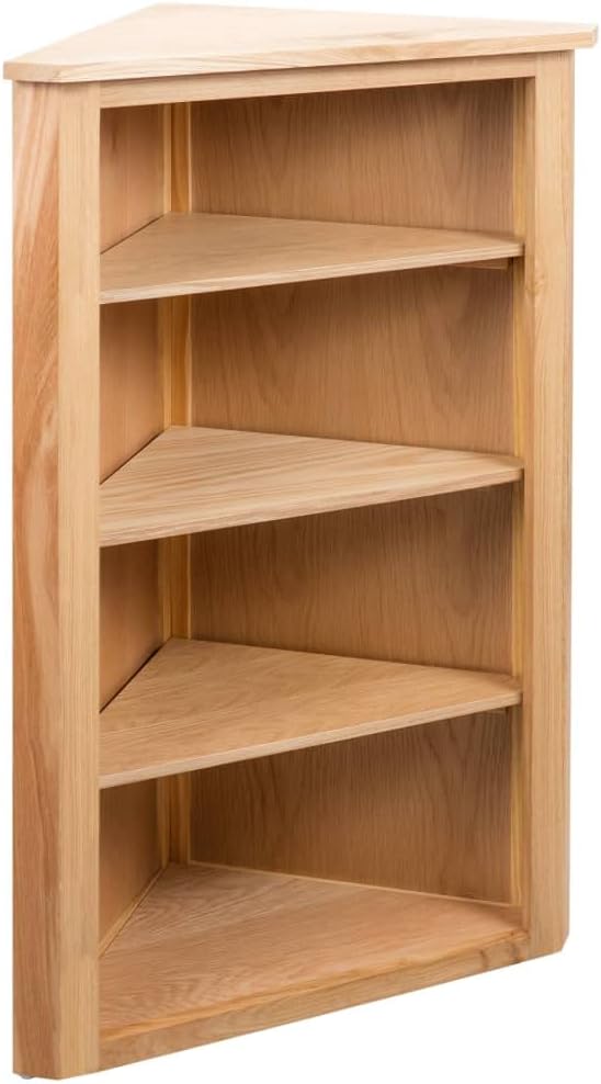 Brown Oak Corner Shelf Rustic Corner Shelf for Wall with 4 Solid Oak Shelves and MDF Backer for Home Storage and Display