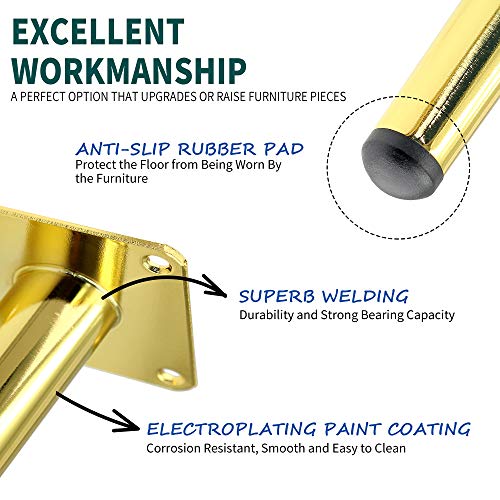 Seimneire 4Pcs 12 Inch Furniture Legs, Straight Conical Metal Legs Luxury Gold Mid-Century Style Furniture Feet For Sofa Cabinet Table Chair Cupboard Couch Ottoman Home Diy Projects #TOP2