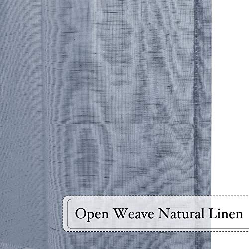 Flamingo P Linen Blended Curtains Semi Sheer Curtains 84 Inches Long Light Filtering Nickel Grommet Window Treatment Panels Privacy Added Drapes For Bedroom/ Living Room, Set Of 2, Denim #TOP4