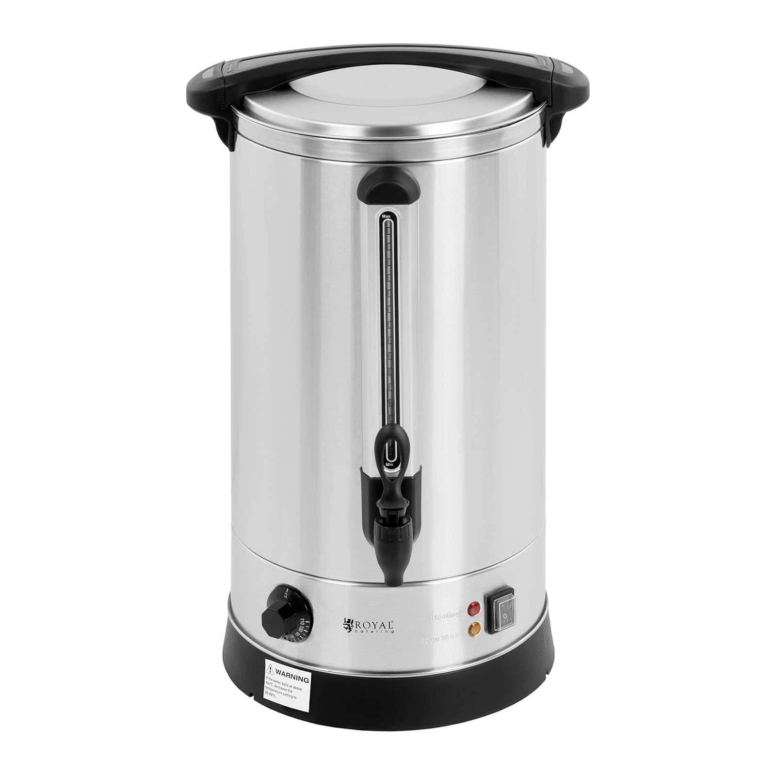 Royal Catering Distributeur D'Eau Chaude Avec Robinet En Acier Inoxydable Fontaine Bouilloire RC-WBDW20 (20,5 l, 2 500 W, 30-110 °C, Fonction De Maintien Au Chaud, Inox/Plastique)