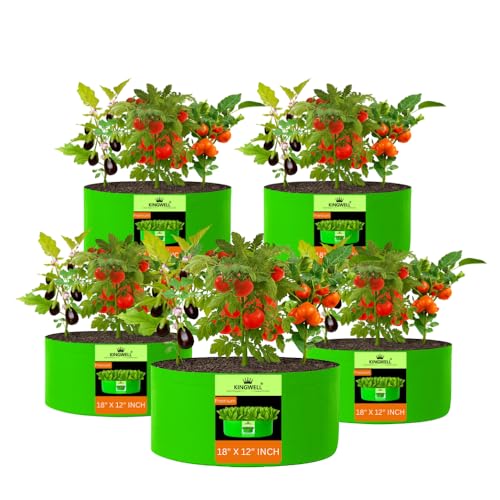 Image of Kingwell Grow Bag For Terrace Garden Leafy Vegetable Plant Grow Bags Fruits Growing Containers For terrece Gardening (18 X 12 INCH, PACK OF 5)