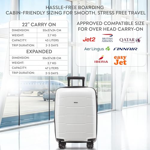 Hand Luggage, TSA Approved Lock, Silent Double Spinner Wheels Expandable Lightweight Suitcase – Bag Fits 56x45x25cm Overhead Carry On Limit for easyJet, BA, Jet2 & More – Black - Image 4