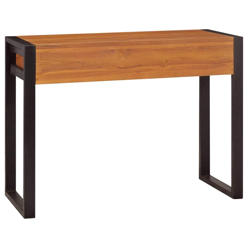 Scrivania in legno di teak massiccio, 100 x 40 x 75 cm, con 2 cassetti e spazio portaoggetti, struttura in legno stabile, ideale come scrivania per computer, ufficio, gaming, home office