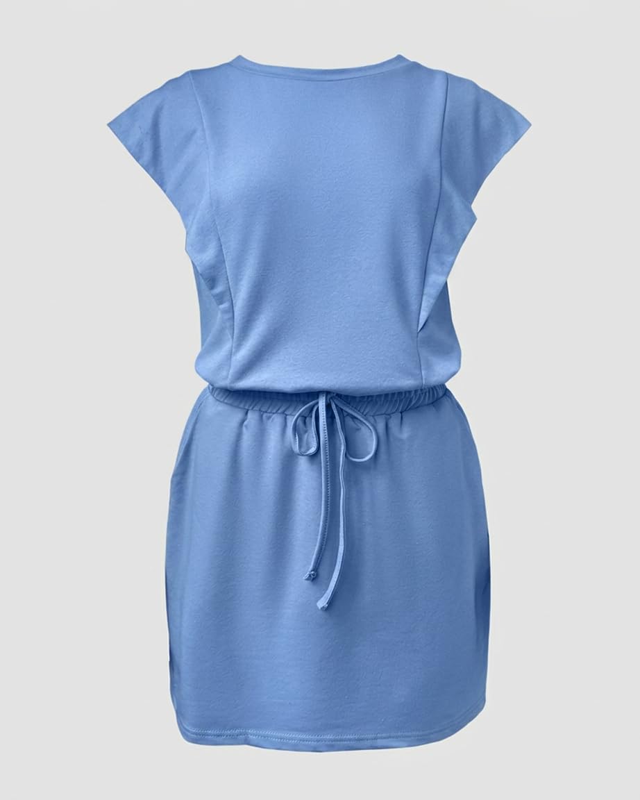 CHICME Women's 2 Piece Outfits Plain Short Sleeve Top and Casual Decor Drawstring Elastic Waist Skort Set