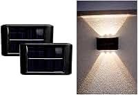 Kit 2 x Luminária Solar LED Arandela Externa 6 Fachos de Luz, Sensor Automático Dia e Noite, Compacta, Fácil Instalação – Iluminação para Jardim, Muro e Fachada