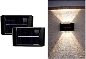 Kit 2 x Luminária Solar LED Arandela Externa 6 Fachos de Luz, Sensor Automático Dia e Noite, Compacta, Fácil Instalação – Iluminação para Jardim, Muro e Fachada