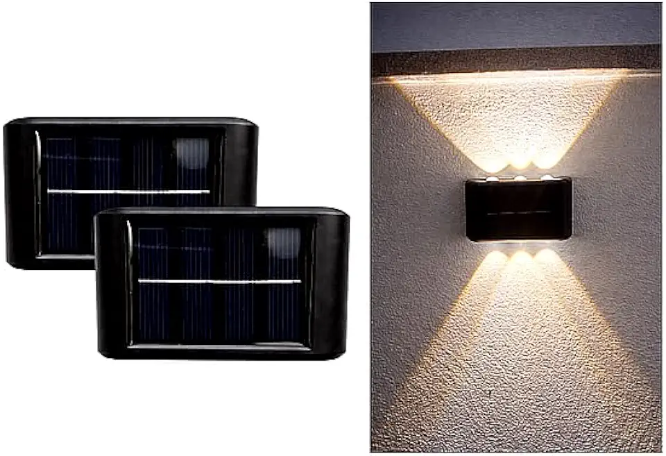 Kit 2 x Luminária Solar LED Arandela Externa 6 Fachos de Luz, Sensor Automático Dia e Noite, Compacta, Fácil Instalação – Iluminação para Jardim, Muro e Fachada