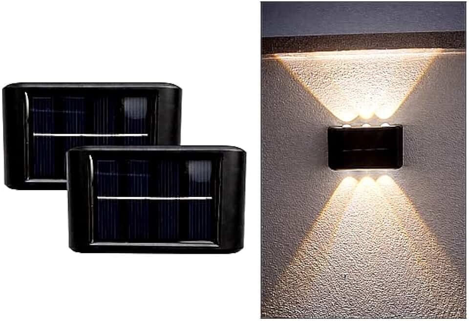 Kit 2 x Luminária Solar LED Arandela Externa 6 Fachos de Luz, Sensor Automático Dia e Noite, Compacta, Fácil Instalação – Iluminação para Jardim, Muro e Fachada