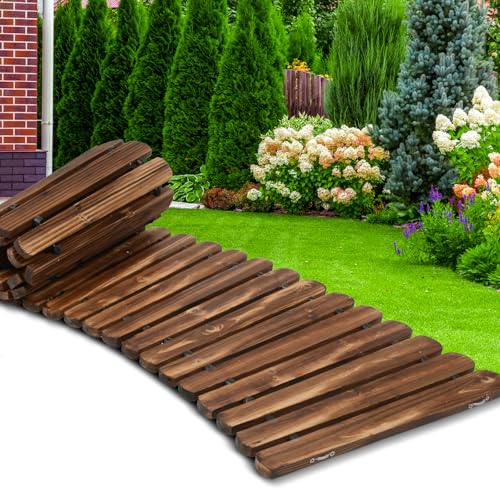 6FT Wooden Garden Pathway Curved - Roll Out Walkway for Natural Outdoor Flow (Rustic Brown)