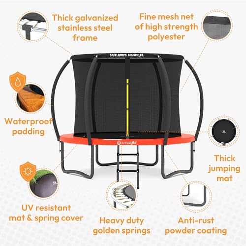 Image of JUMPZYLLA Trampoline Outdoor 8FT 10FT 12FT 14FT 15FT 16FT with Enclosure and Ladder, ASTM Approved Recreational Trampoline for Kids and Adults, Anti-Rust Coated Frame