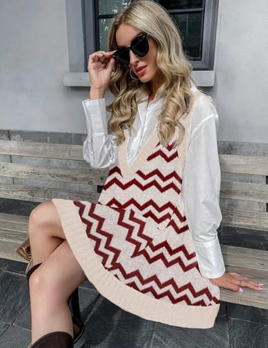 Image of Zeagoo Womens Sweater Vest Dress Pattern Knitted Pullovers Sweaters V Neck Tank Sweater Dress with Pockets