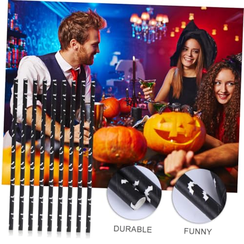 50 pitillos de papel negro con diseño Halloween miniatura 3