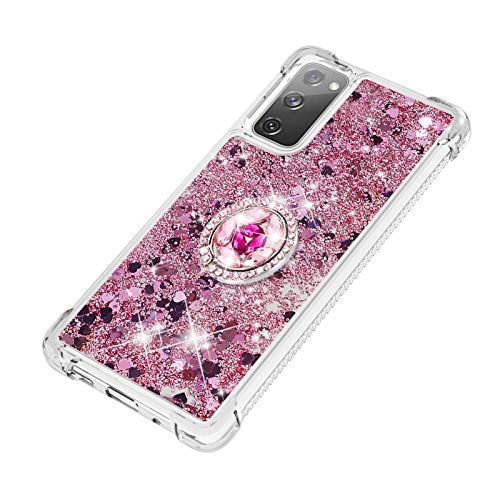 Coque Samsung S20 FE CCSmall en TPU souple paillettes avec support or rose