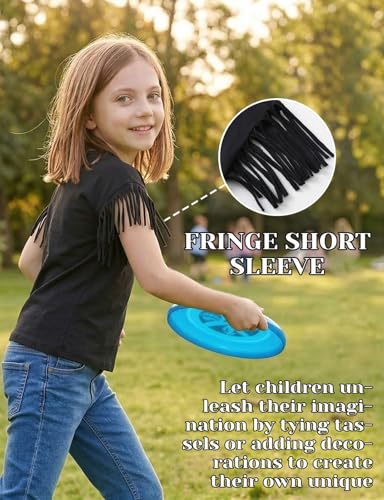 Image of Noomelfish Girls Fringe Sleeve T-Shirts Tassel Casual Summer Tee Tops (5-12 Years)