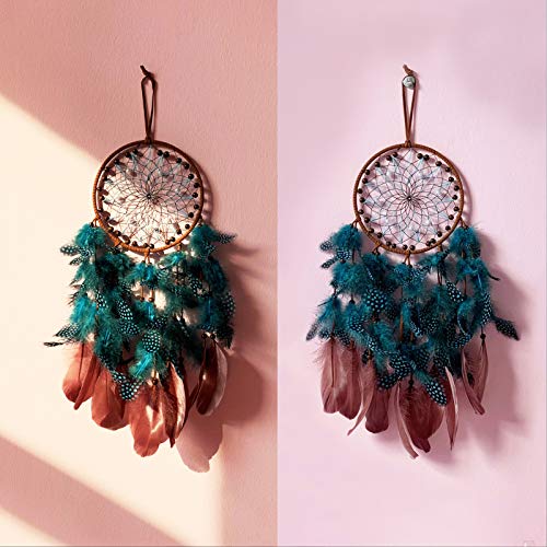 TEESHLY Dream Catchers with Peacock Blue Polka Dot Feather - Handmade Dreamcatchers for Boho Wall Hanging Decoration, Home Ornament Festival Gift - Thumbnail 3
