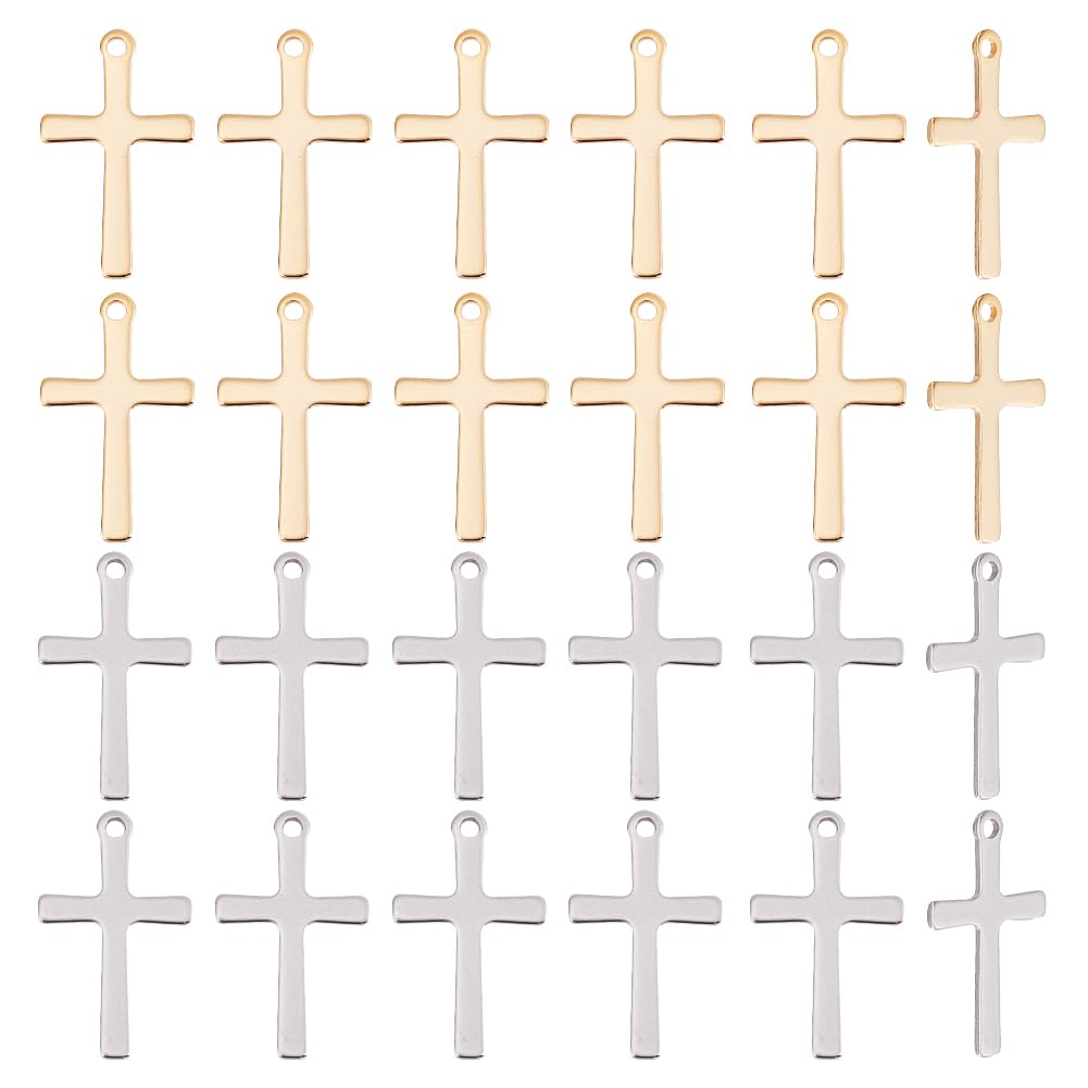 UNICRAFTALE40Pcs 2 Colors Cross Charms Ankh Cross Pendants 201 Stainless Steel Cross Pendants 1.4mm Hole Metal Earring Charms Bracelet Pendants for Women Wen Jewelry Making