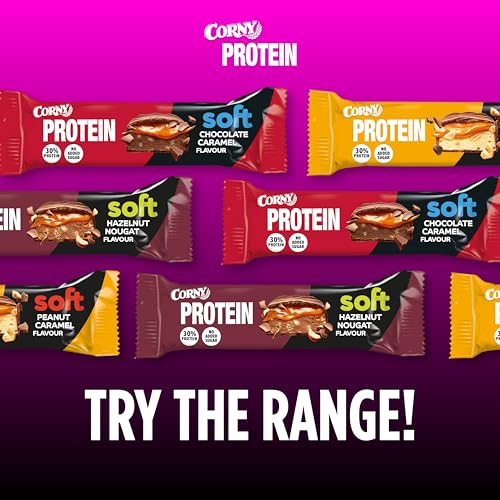 Protein Riegel | Corny | Soft Hazelnut-Nougat Flavor | 30% Protein | Eiweißriegel ohne Zuckerzusatz | Einzelriegel 45g