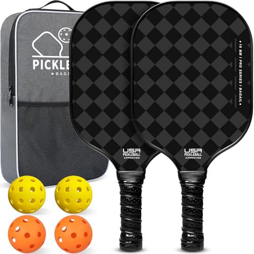 Image of BAGAIL Pickleball Paddles, USAPA Approved Fiberglass Surface Pickleball Set, Lightweight Pickle Ball Rackets with 4 Balls, 1 Bag, Designed in California for Traction and Stability