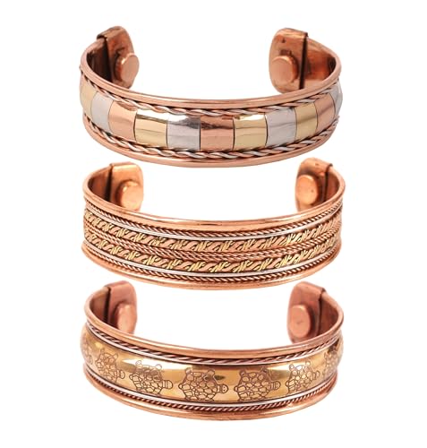 Image of Touchstone copper bracelets | gift for men women |adjustable 100% pure solid real magnetic jewelry | handmade bracelet set combo | rope braided tibetan bangles.
