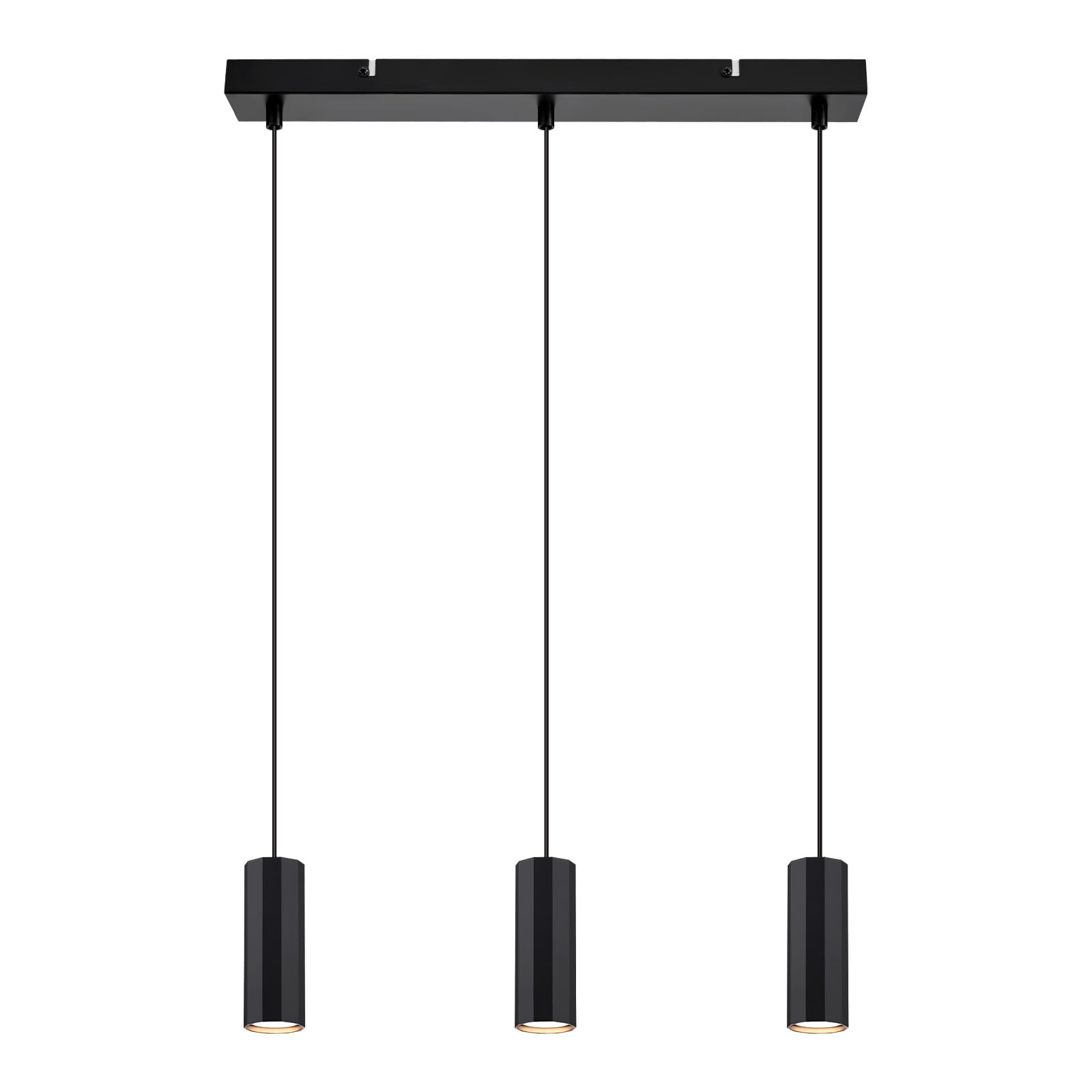 Glitzerlife Lampada a sospensione GU10 Nero Lampadario a Soffitto 3 Luci | Con Cavo Regolabile per Bar Ristorante Sala da Pranzo Isola Industriale in Metallo per Cucina Bar (Senza lampadina)