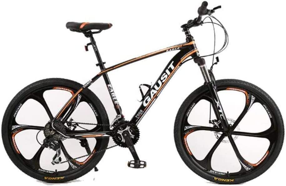 Mountainbike Unisex Hardtail Mountainbike 24/27/30 Geschwindigkeiten 26 Zoll 6-Speichen-Räder Aluminiumrahmen-Fahrrad mit Scheibenbremsen und Federgabel, orange, 27-Gang
