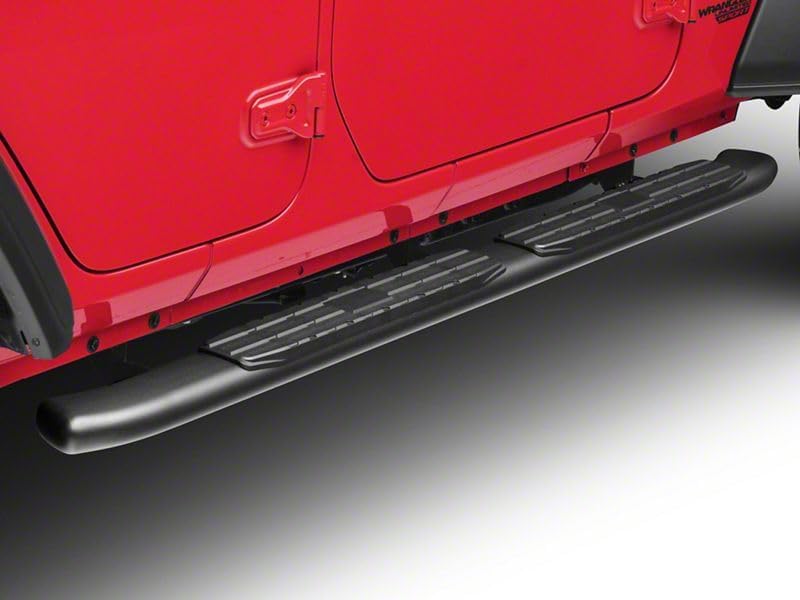 Redrock 4x4 Pinnacle Oval Bent End Side Step Bars; Fine Textured Black Compatible with 18-22 Jeep Wrangler JL 4-Door