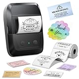 Memoking Bluetooth Label Printer, Etikettendrucker Selbstklebend mit 2000 Symbolen und 300 Vorlagen,Thermo Sticker Labeldrucker für Einzelhandel, kleine Unternehmen, Schule, Heim mit Handys & PC