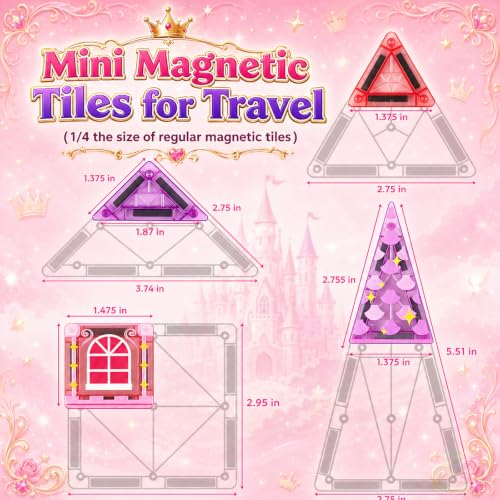 Image of Mini Magnetic Tiles 28PCS Princess Castle Pink Set for Kids Ages 3+
