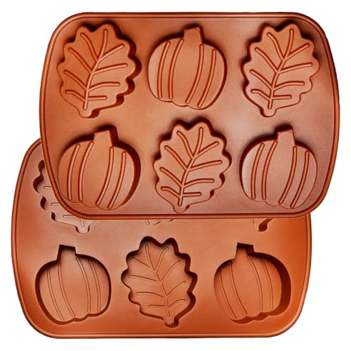 Image of Pumpkin Silicone Molds, 2PCS Fall Jumbo Maple Leaf Pumpkin Ice Cube Trays