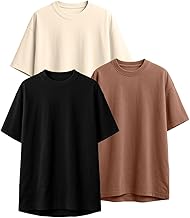 Veirdo® 100% Pure Cotton Drop Shoulder Oversized Baggy Fit Half Sleeve Plain Solid Round Neck Multicolor T-Shirt Combo for Men (Pack of 3) (Sizes S-2XL)