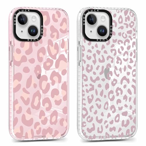 Coiwxmoi 2 Piezas Funda para iPhone 15 6,1', Transparente Carcasa Aesthetic Leopardo Dibujos Mujer Niñas Diseño Case, Silicona Suave TPU Bumper Antichoque Protección Cover para iPhone 15, 02